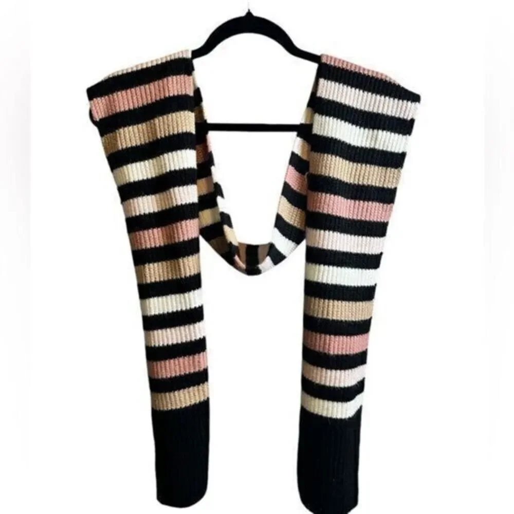 NWOT Kate Spade Knot Scarf Wide Stripe Peony Black Pink Tan -